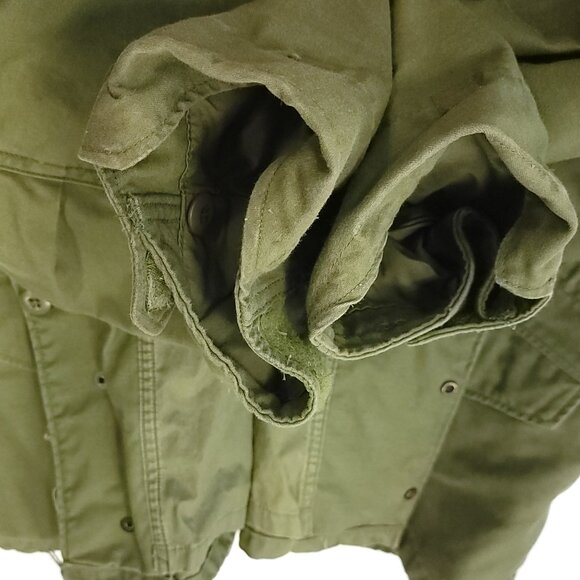 Vtg Military Coat Cold Weather Field Men's Large Distressed OD Green 80s - Picture 10 of 14